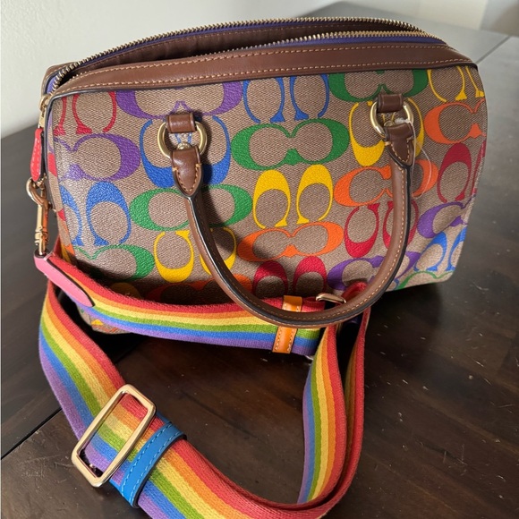 Coach Rowan Satchel In Rainbow Signature Canvas - Picture 2 of 16